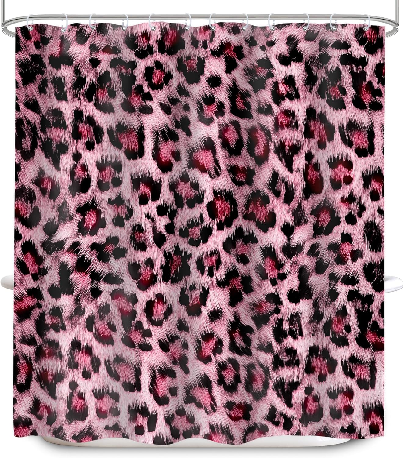 Pink Leopard Print Shower Curtain 60Wx72H Inches Wild Safari Skin Pattern Powerful Cheetah Cat Panthera Fur Wildlife Cloth Fabric Waterproof Polyester Bathroom Home Decor Set with Hooks