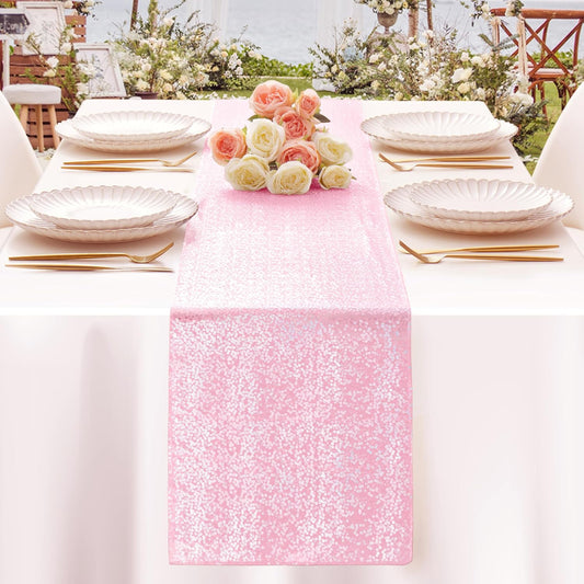 Aormenzy 2 Pack Light Pink Sequin Table Runner 12" x 72", Glitter Sparkle Sequin Runners for Birthday Party Wedding Banquet & Baby Shower, Party Table Decorations Supplies