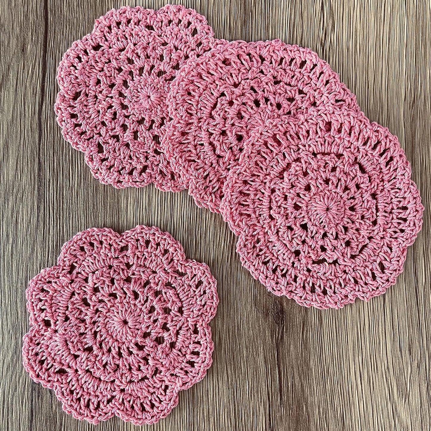 Phantomon Lace Round Crochet Doilies Handmade Coasters, 4-Inch, Pack of 4 (Pink)