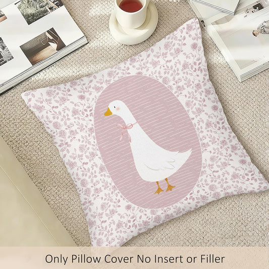 Preppy Pink Goose Throw Pillow Covers, Coquette Gooses Pillow Case Cover for Bed Sofa, Goose Nursery Decor, Pink Bow Floral Gooses Cushion Cover Case for Girls Room Bedroom, 18x18 Inch