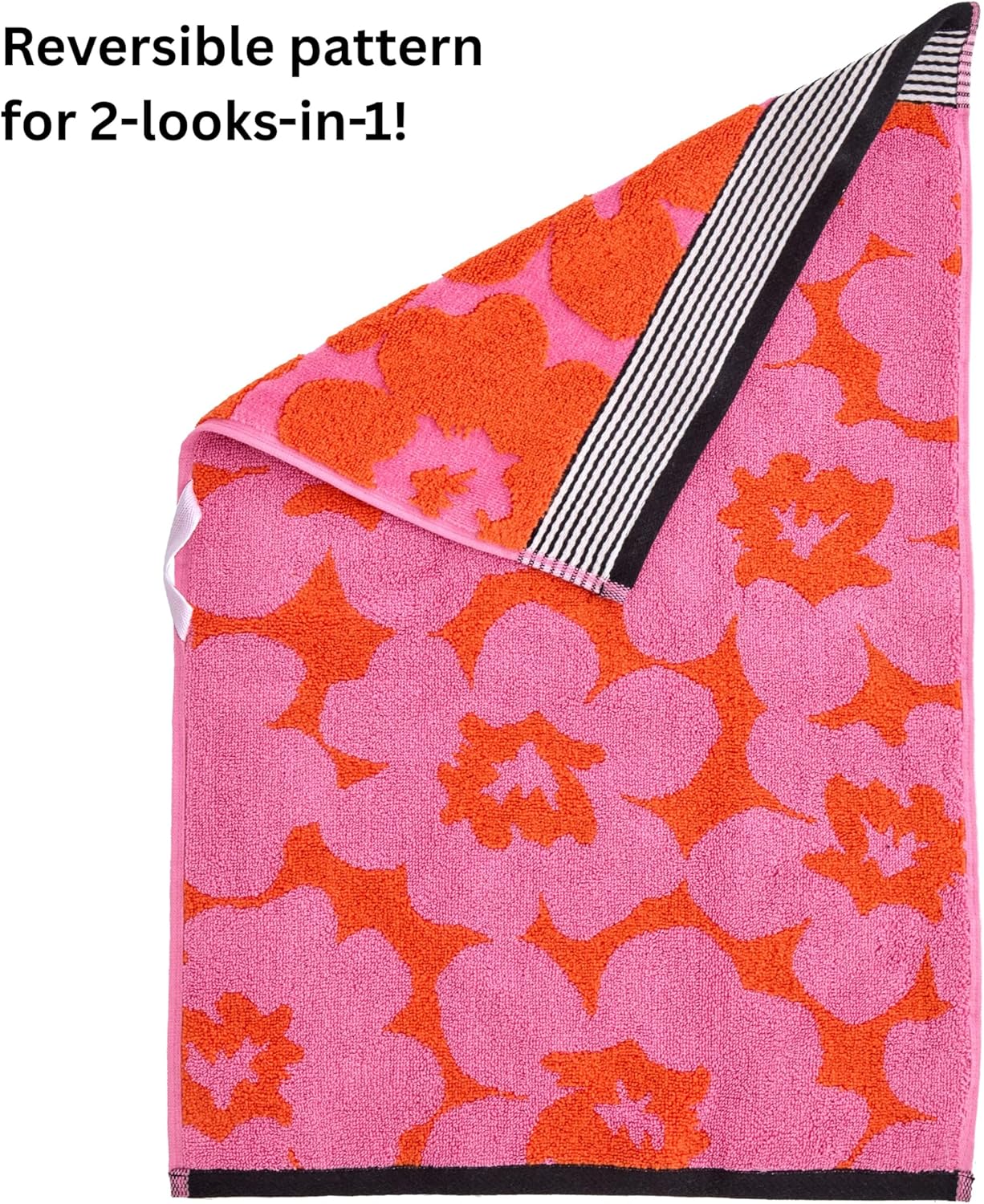 SKL Home Floral Grande 100% Cotton Premium 2-Piece Hand Towel Set, Reversible Jacquard, 550 GSM, Soft, Absorbent & Decorative for Bath/Kitchen/Bar & Gift, Pink