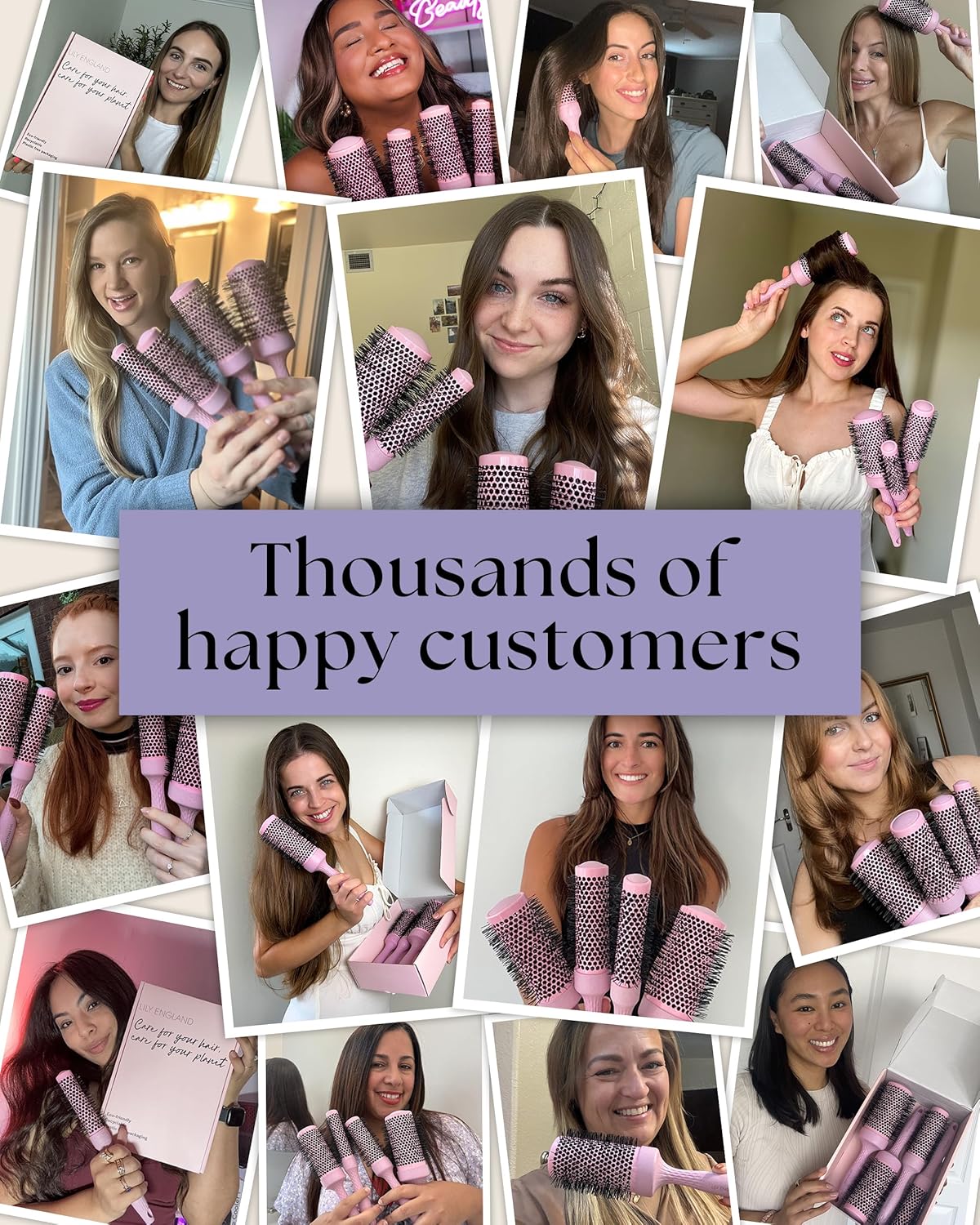 Lily England Round Blow Dry Brush Set for Women - Perfect for Voluminous Blowouts - Ceramic Ionic Technology - Luxury Gift for Her (Pink)