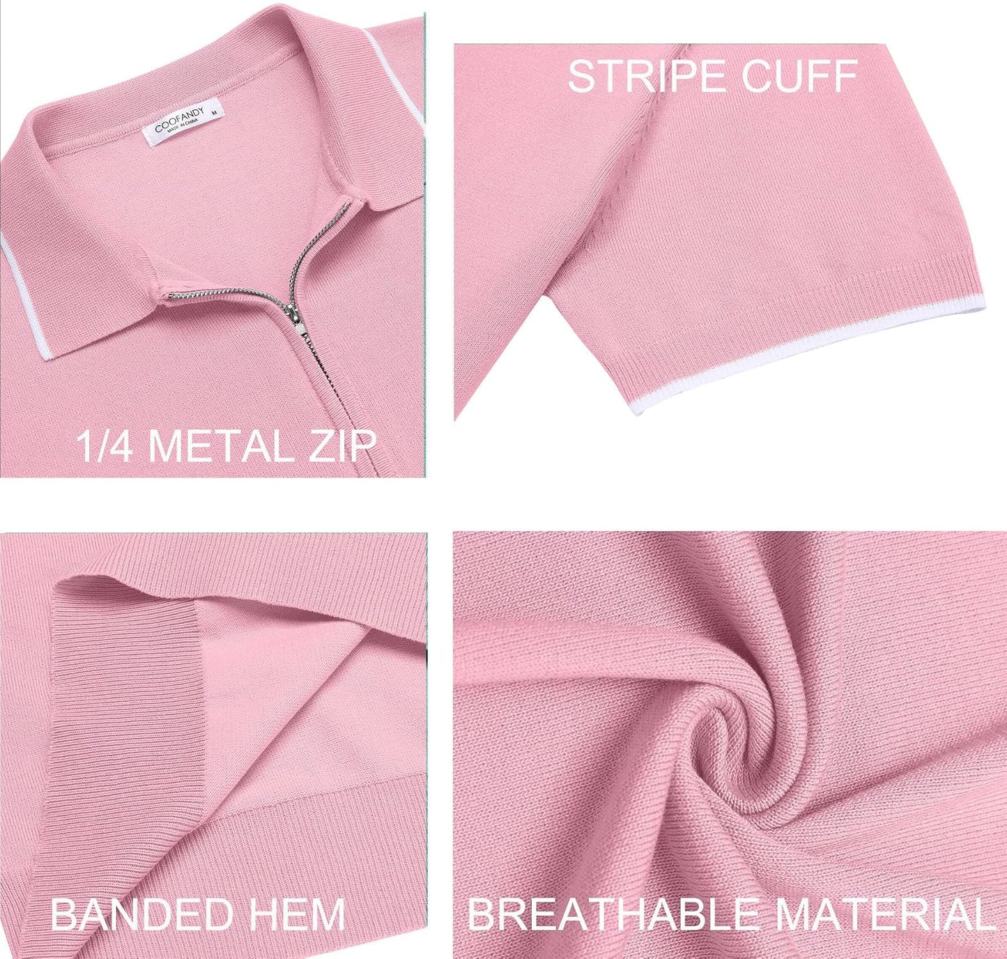 COOFANDY Men's Zipper Polo Shirt Casual Knit Short Sleeve Polo T Shirt Classic Fit Shirts