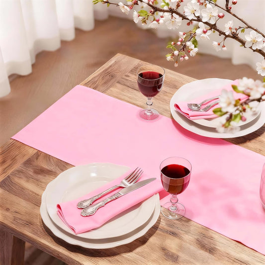 FOLINS&HOME Pink Table Runner 36 Inches Long - Decorative Waterproof 210GSM Runner Table Cloth, Washable & Reusable Table Runners for Dining, Wedding, Party, Kitchen & Everyday Decor, 12x36 Inch