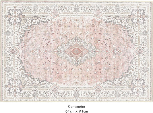 Brakki 2x3 Pink Floral Rugs for Entryway, Washable Area Rug for Indoor Entrance Door, Non Slip Boho Throw Rugs for Kitchen Bedroom, Small Vintage Soft Carpet Low Pile Stain Resistant
