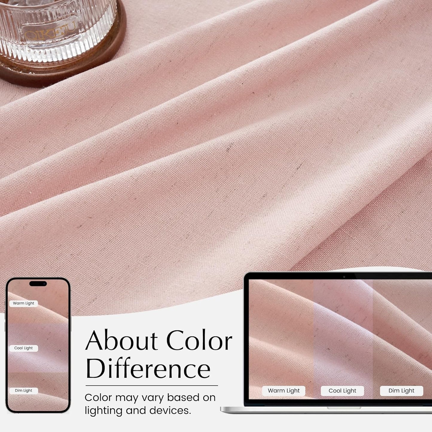 NICETOWN Pinch Pleated Linen Kitchen Curtains 24 Inches Long, 2 Panels Set Light Pink Farmhouse Light Filtering Short Curtains for Cafe Bar Living Room Bedroom Window, 26" W x 24" L