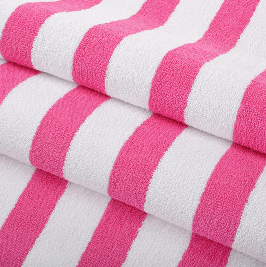 Arkwright Cali Cabana Stripe Beach Towel - Pack of 4, Soft Quick Dry 100% Cotton Terry Towels Set for Pool, Swim, and Hot Tub, 30 x 60 in, Pink