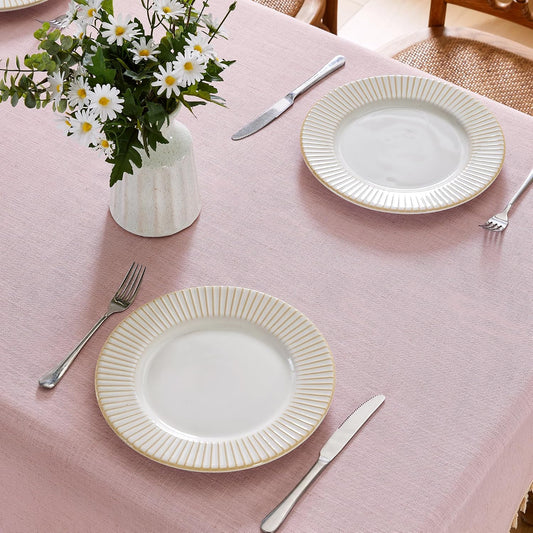 JIALE Valentines Textured Tablecloth, Heavy Duty Linen Style Farmhouse Table Cloth Rectangle Tables, Wrinkle-Free Washable Waterproof Table Cover for Kitchen, Dining, Parties, 55"x75", Pink