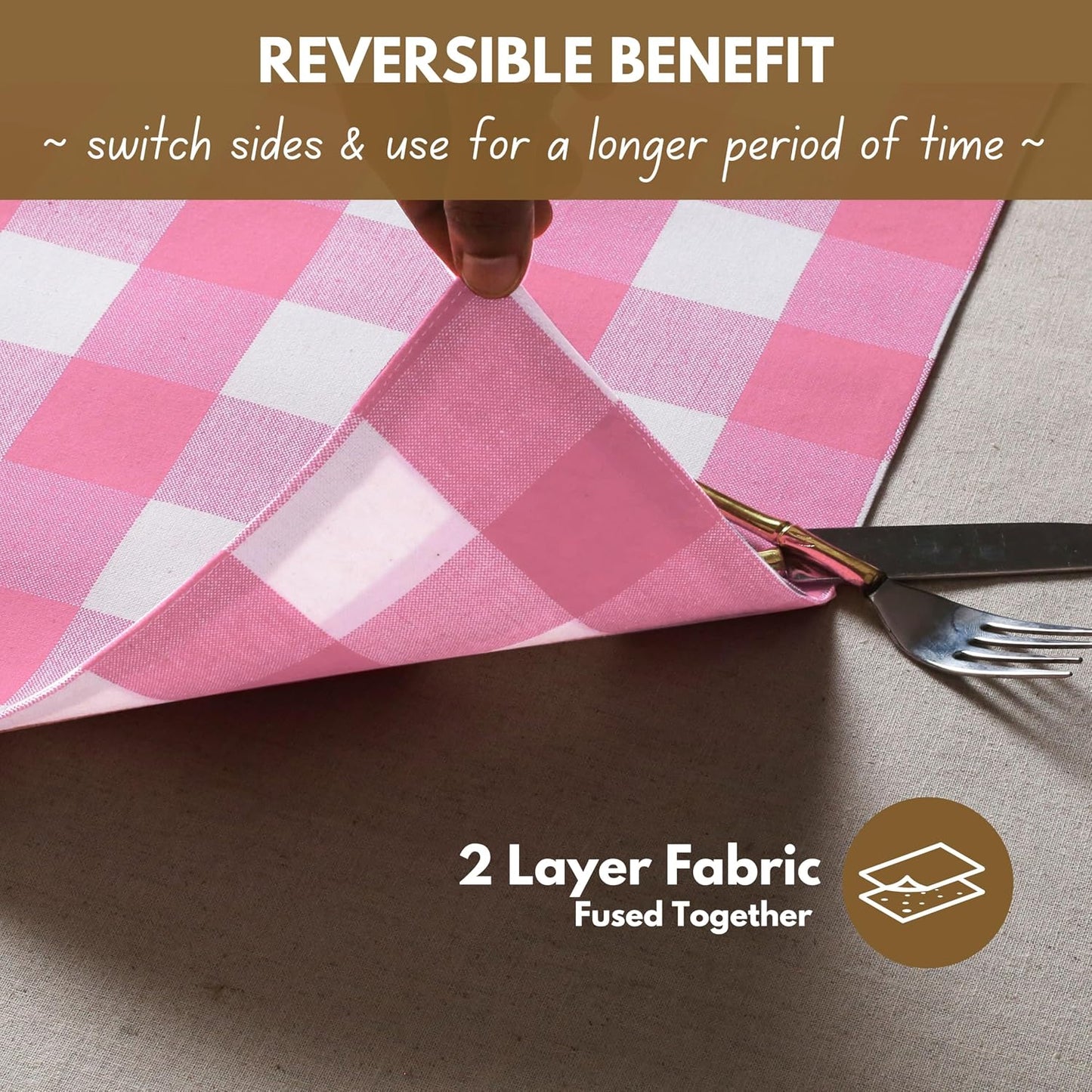 Native Fab Cotton Placemat 13x19 inches, Heat Resistant, Buffalo Plaid Place mats Set of 4, Decorative Reversible Check Pattern Placemats for Dining Decor, Kitchen, Pink White