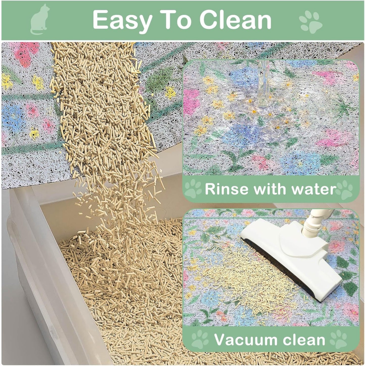 Glittme Cat Litter Mat with Non-Slip Bottom Litter Box Mat 33"X22" Litter Trapping Mat Easy to Clean Washable Cat Food Mat for Kitty,L
