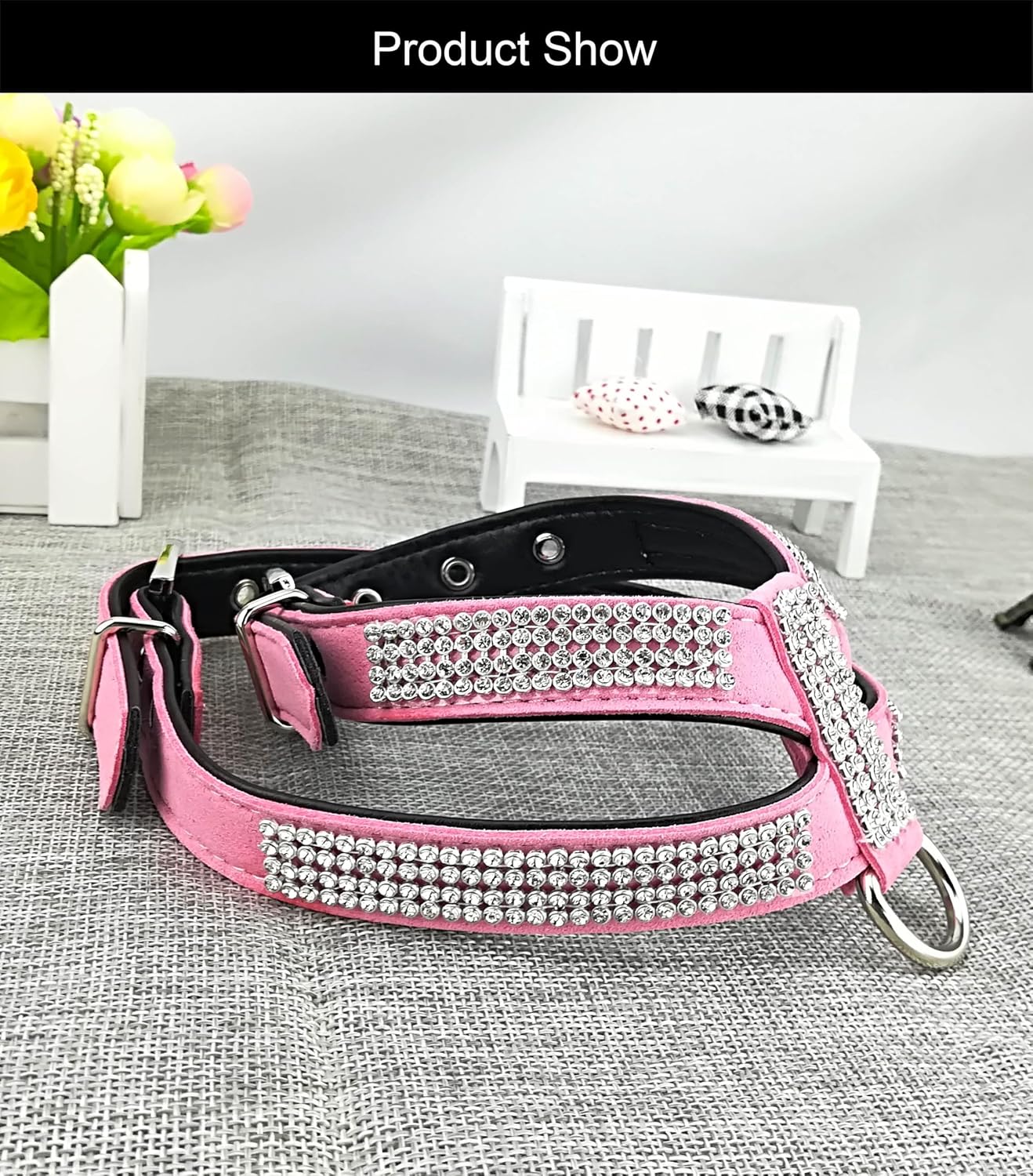 Fashion Puppy Harness with Diamantes and Lead Cute Girl Bling Dog Harness with Bling Leash for Small Dogs - Pink - M