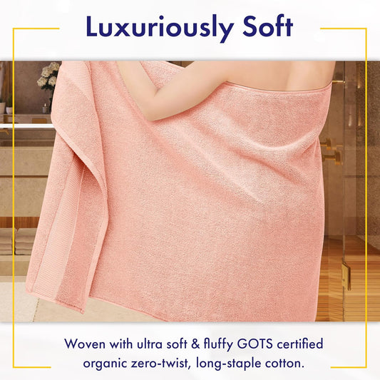 Alusa Home 100% Organic Zero-Twist Cotton Towels - GOTS Certified Luxury Bath Towels - Ultra Soft & Plush 700GSM Long-Staple Cotton - 6 Piece Towel Set (Blush Pink)