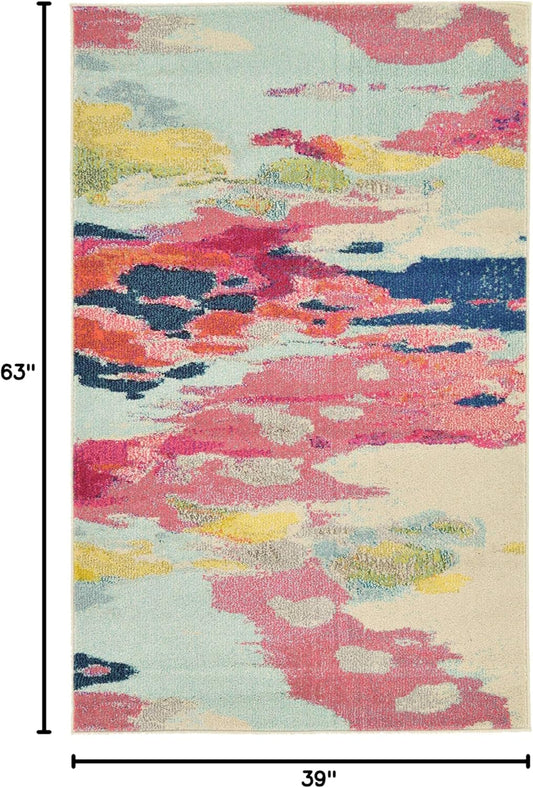 Unique Loom Estrella Collection Light Colors, Abstract, Modern, Vibrant Area Rug (3' 3 x 5' 3 Rectangular, Pink/Ivory)