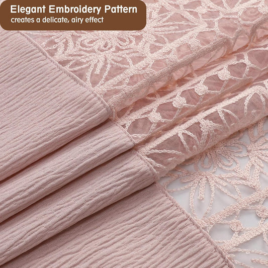 OVZME Blush Pink Boho Shower Curtain 72 Inch Long for Bathroom, Heavy Weighted Textured Crinkle Fabric Shower Curtains with Embroidery Cutwork, Machine Washable Elegant Luxury Bath Curtain, 72Wx72L