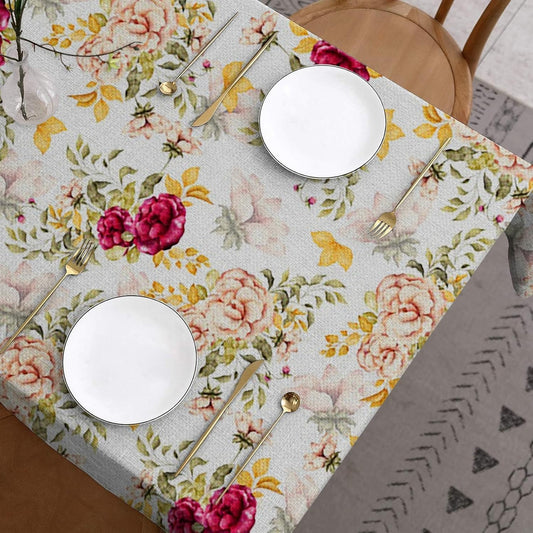 Spring Floral Tablecloth 52x70 Inch Vintage Pink and VioletRed Peony Flower Elegance Rectangle Linen Fabric Washable Table Cloth for Kitchen Dining Room Wedding Party Home Decor