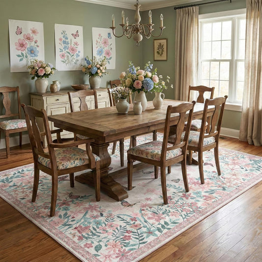 3x5 Area Rug Pink Pastel, Floral Rugs for Living Room, Lightweight Non Slip Washable Rug, Indoor Low Pile Boho Design Rugs for Bedroom Living Room Dining Room Pink Pastel