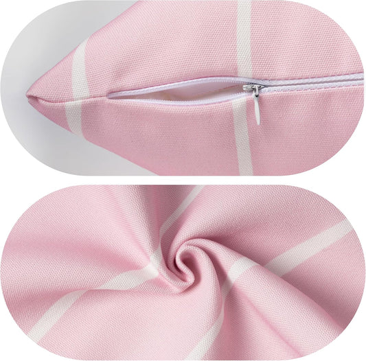 AELS Pink Bow Striped Decorative Valentine Throw Pillow Covers 18x18, Set of 2, Bowknot Pillow Case, Cute Cushion Case for Bed Couch Sofa, Pink and White Stripes, Covers Only