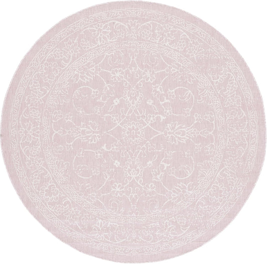 SAFAVIEH Courtyard Collection 6'7" Round Soft Pink/Ivory CY8680 Indoor/ Outdoor Waterproof Easy Cleaning Patio Backyard Mudroom Area Rug