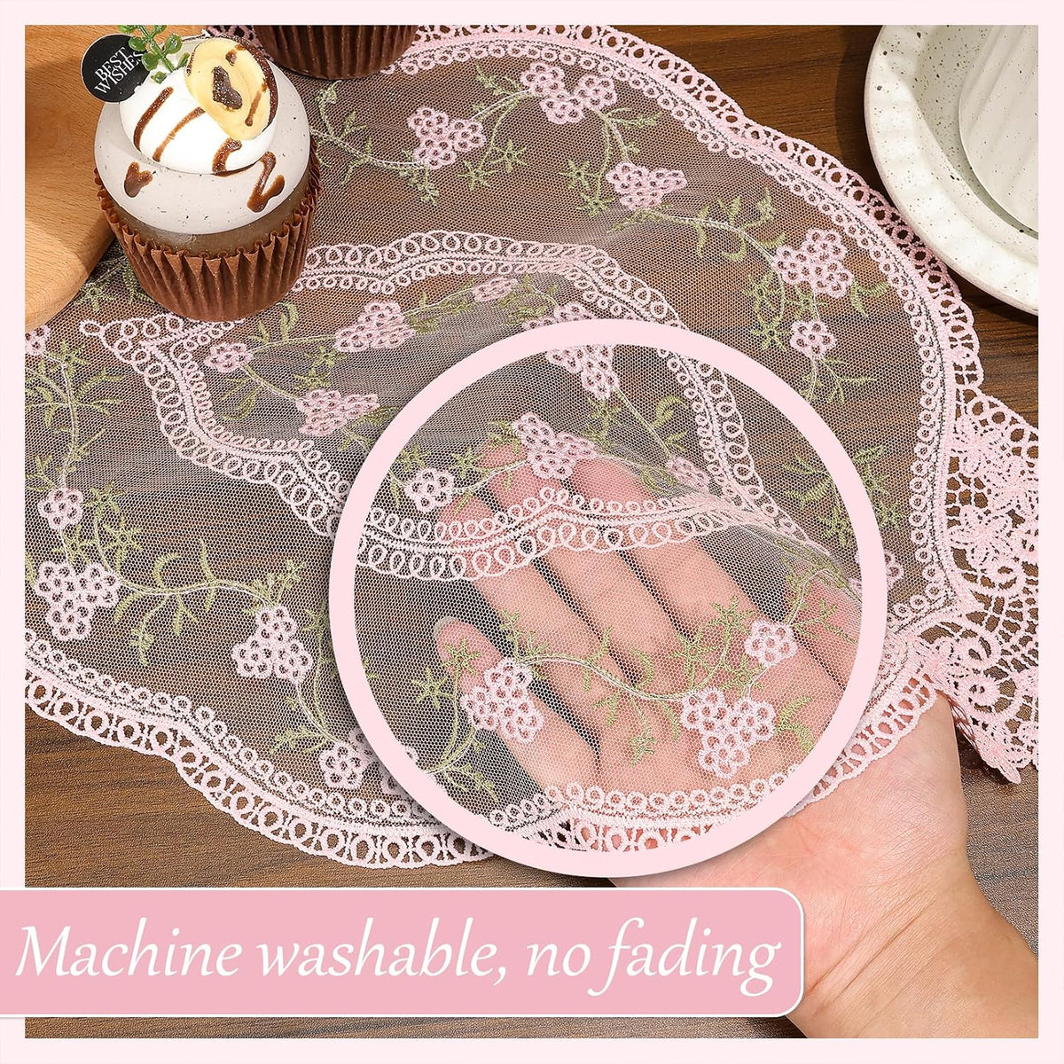 4Pcs Retro Lace Placemat | Lace Doilie for Tables Elegant French Crochet Doilies Pink Oval Cup Mat | Table Mats Fashionable Laces Doilies Hollow Vase Mat for Table Decor Home Kitchen Wedding(Pink)
