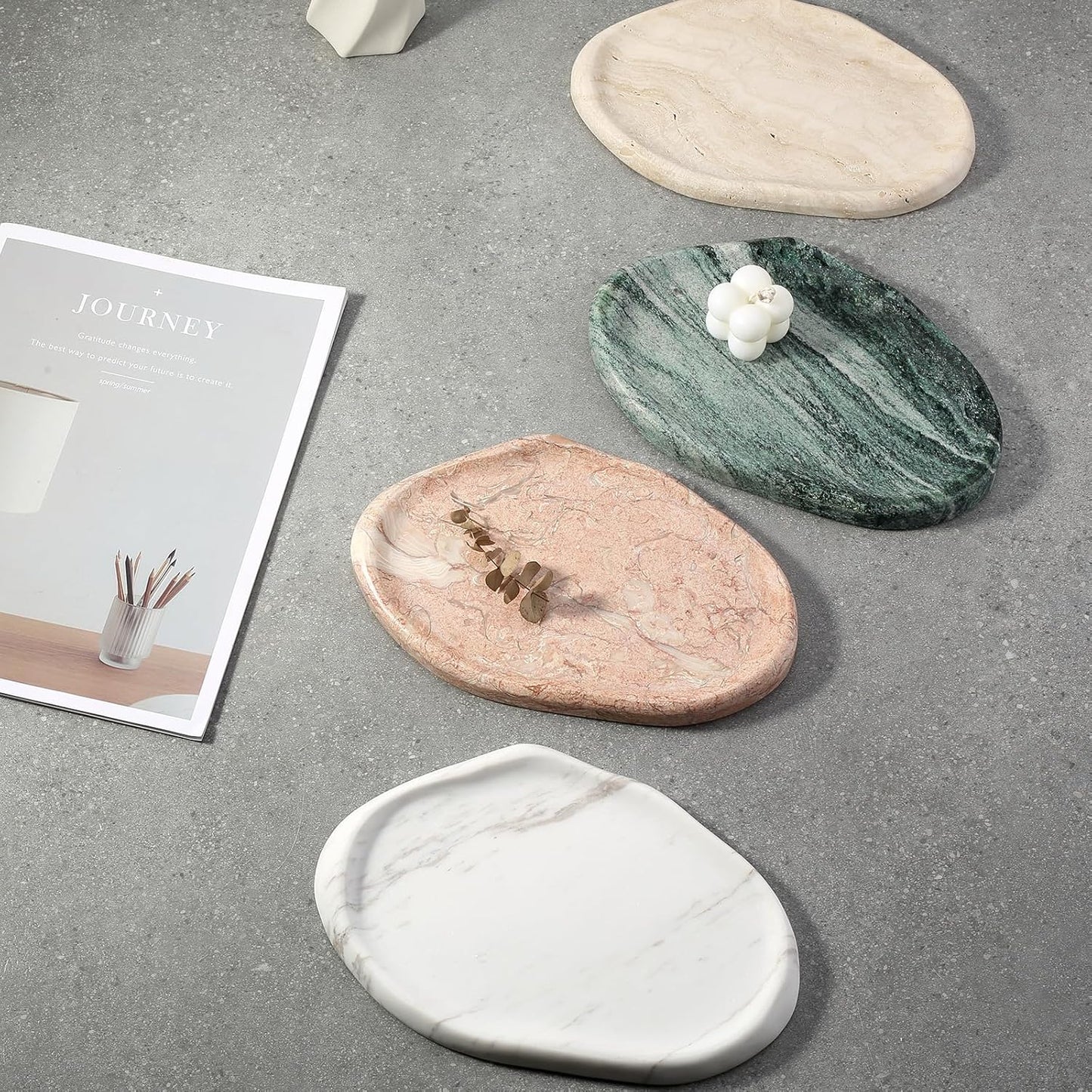 Koville Luxurious Natural Pink Marble Vanity Tray, Cloud Shape Serving Stone Key Tray for Home Decor, 10" x 7" Marble Storage Trays for Bathroom, Stone Plate Holder for Perfume, Candle and Jewelry