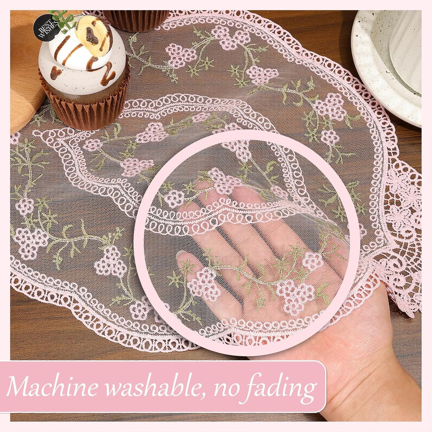 4Pcs Retro Lace Placemat | Lace Doilie for Tables Elegant French Crochet Doilies Pink Oval Cup Mat | Table Mats Fashionable Laces Doilies Hollow Vase Mat for Table Decor Home Kitchen Wedding(Pink)