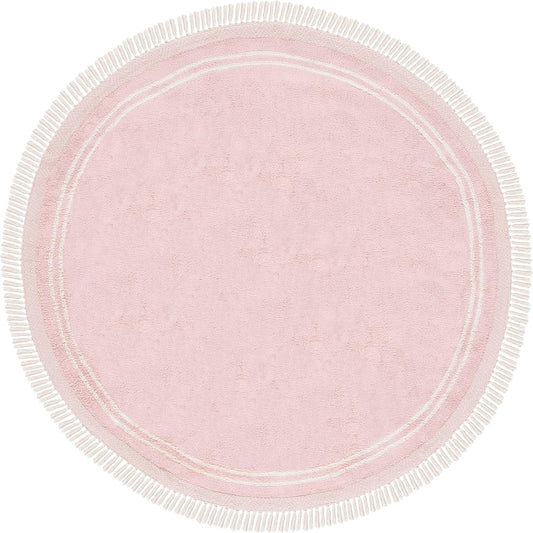 SAFAVIEH Washable Rug Easy Care Collection - 6' Round, Pink & Ivory, Handmade Cotton, Easy to Clean, Ideal for Living Room, Bedroom, Dining Space (ECR211U)
