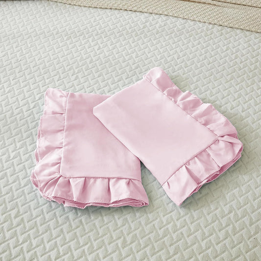 Microfiber Ruffle Pillow Shams Standard Size Set of 2, 20X26 - Solid Ruffled Fringe Design Pillow Cases Soft & Breathable - Unique Collection Decorative Pillow Covers 20X26 - Baby Pink