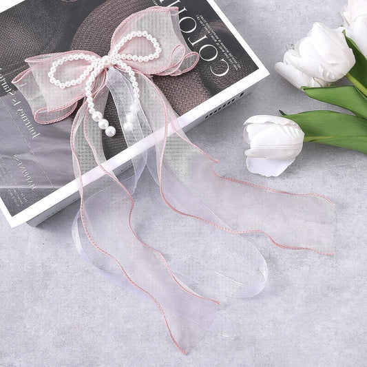Pink Bow Curtain Tiebacks, 2 Pcs Elegant Pink Bow Butterfly Curtain Tiebacks with Pearls Sweet Bowknot Holdbacks for Stylish Home Bedroom Offices Dining Rooms Wedding Party Decoration