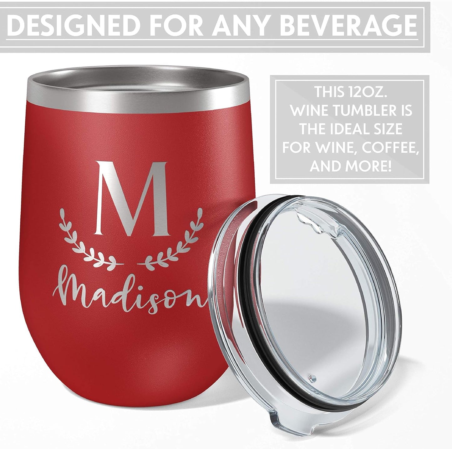 Personalized Wine Tumblers, 12 oz Light Pink, 12 Designs, Stainless Steel Custom Wine Tumblers, Double-Wall, Vacuum Insulated, Personalized Gifts for Women