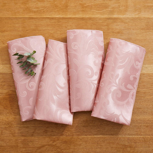 4 Pieces Scroll Damask Jacquard Coral Gold Placemats,13 x 19 inch Protect Surface Heat and Stain Resistant Dinner Mats