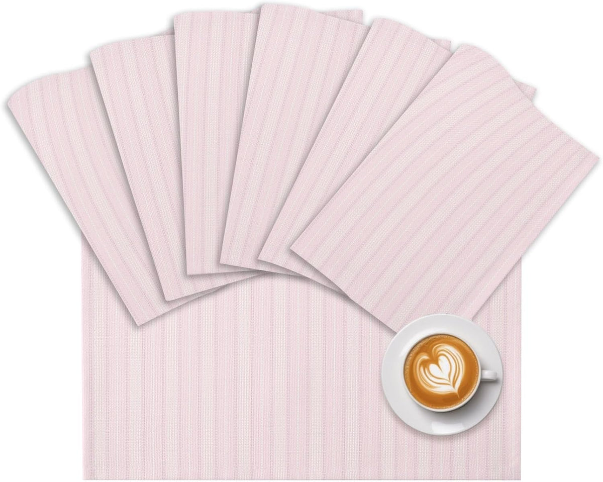 Blush Pink Line Striped Placemats Set of 4, Cotton Linen Fabric Place Mats, Farmhouse Pink Stripes Washable Decorative Table Mats Protector for Home Kitchen Dining Wedding Party Coffee Tables