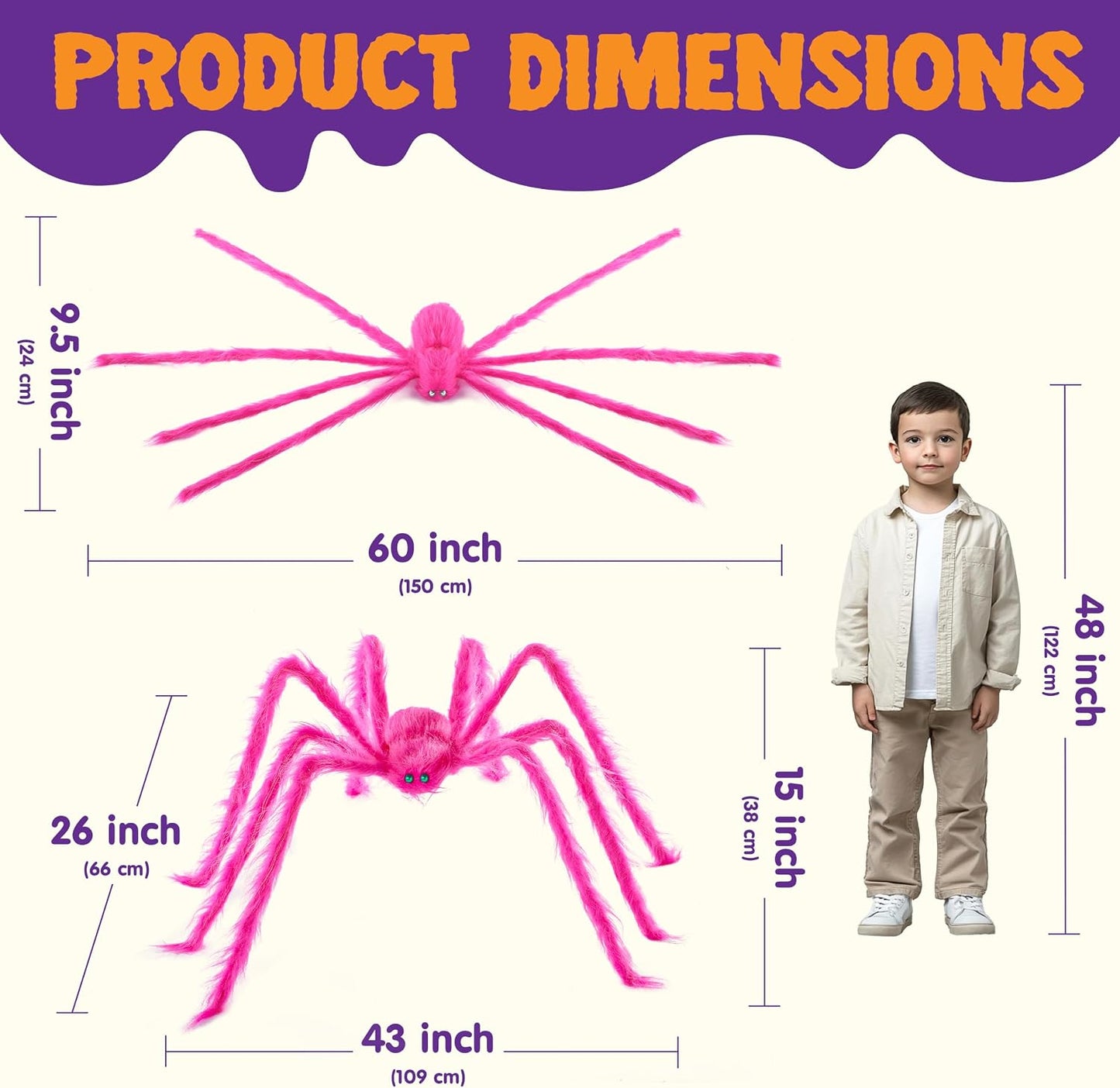 2 Pack 5 Ft Halloween Outdoor Decorations Hairy Pink Spider, Scary Giant Spider, Fake Large Haunted House Props, Halloween Yard Lawn Decorations Party Indoor Decor.