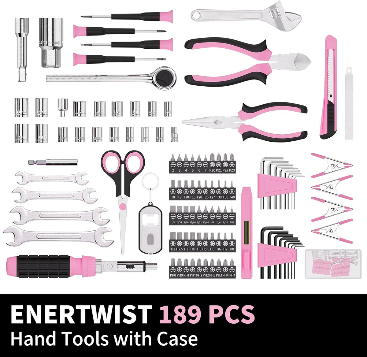 189 PCS Pink Tool Kit, Household Hand Repair Tool Set Ideal Gif