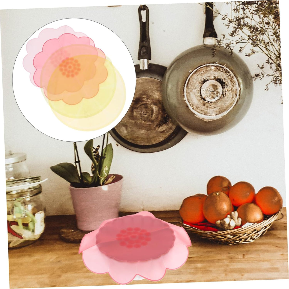 4pcs Silicone Bowl Covers Food-grade Stretchy Lids for Food Storage Airtight Seal for Oven Microwave Refrigerator Kitchen Fruit Silicone Wraps in Pink Light Pink Yellow Green