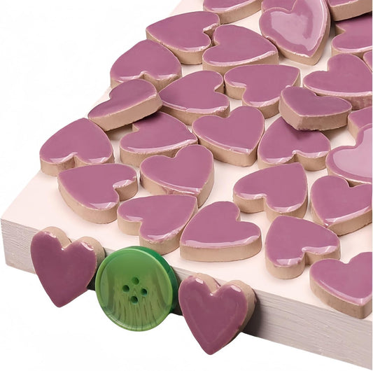 Mosaic Tiles Stained Glass, Heart Shape Ceramic Mosaic Making with Handmade for DIY Art Crafts,Home Decorations -About 24Pcs 100G(0.22LB),Purple&Pink&White