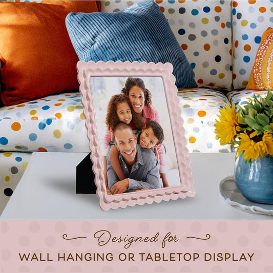 Ruffle Edge Resin Picture Frame Set, Decorative Scalloped Photo Frame for Tabletop Display, 4x6, Light Pink