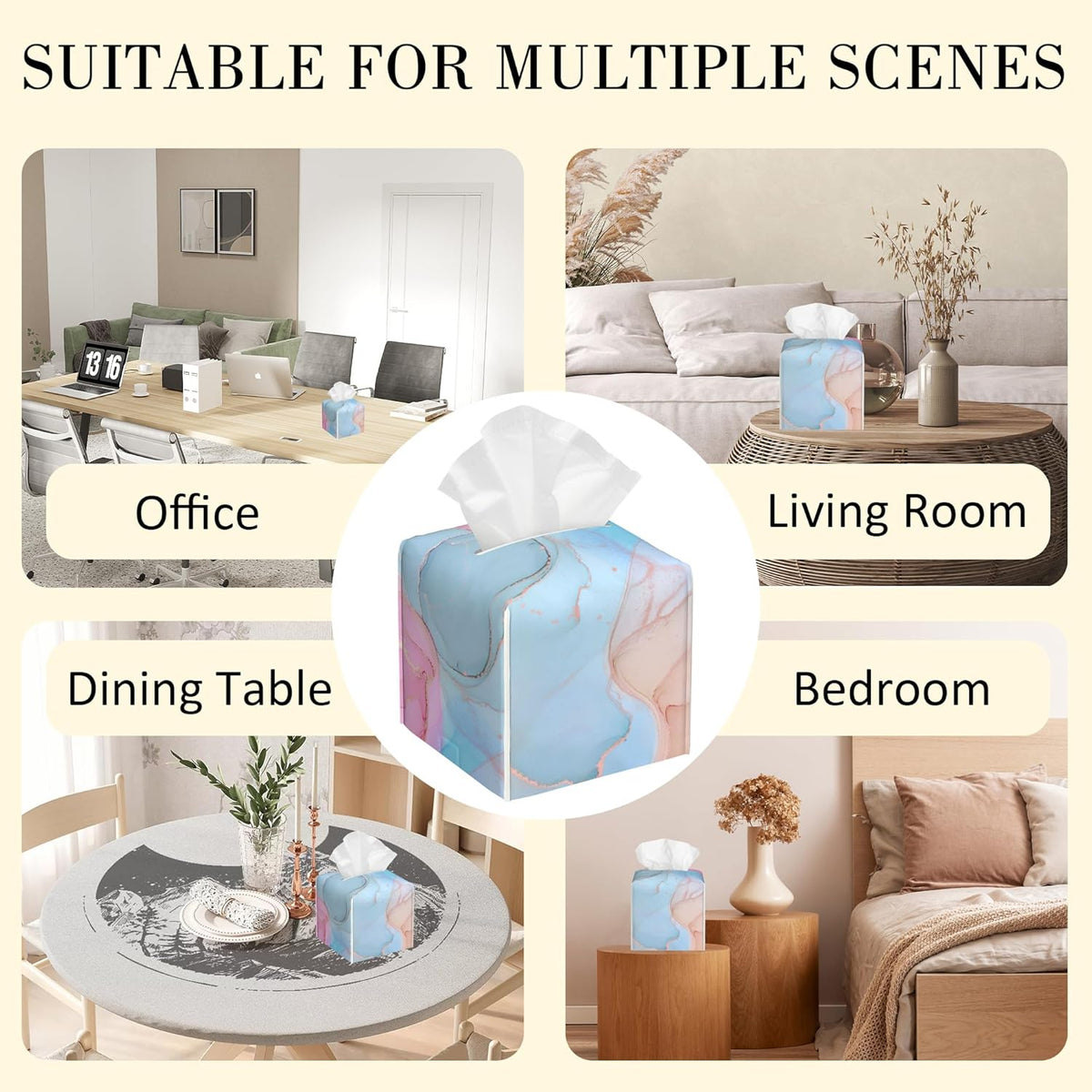 Fluid Art Tissue Box Holder Pink and Blue Marble Tissue Box Cover Square Leather Tissue Holder Organizer Portable Decorative Facial Paper Case for Home Office Bathroom Vanity Countertop