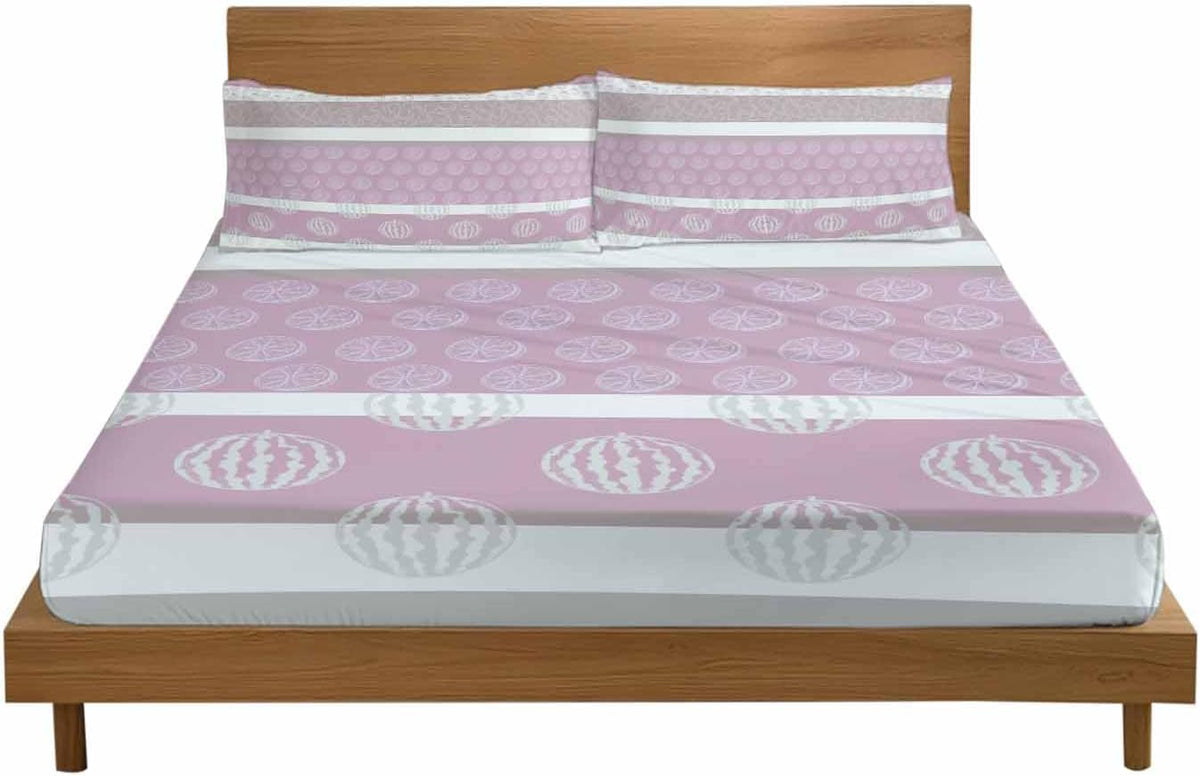 Farm Fruits California King Fitted Sheet Set,Watermelon Lemons Peach Pink Grey Striped Soft Deep Pocket up to 16"-Easy Fit Bed Sheets with Elastic Strap,Micorfiber Bedding Set with Pillowcase