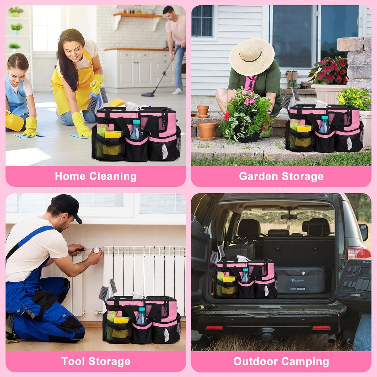 Large Cleaning Caddy Organizer, Adj Straps & Board Dividers Heavy‑Duty