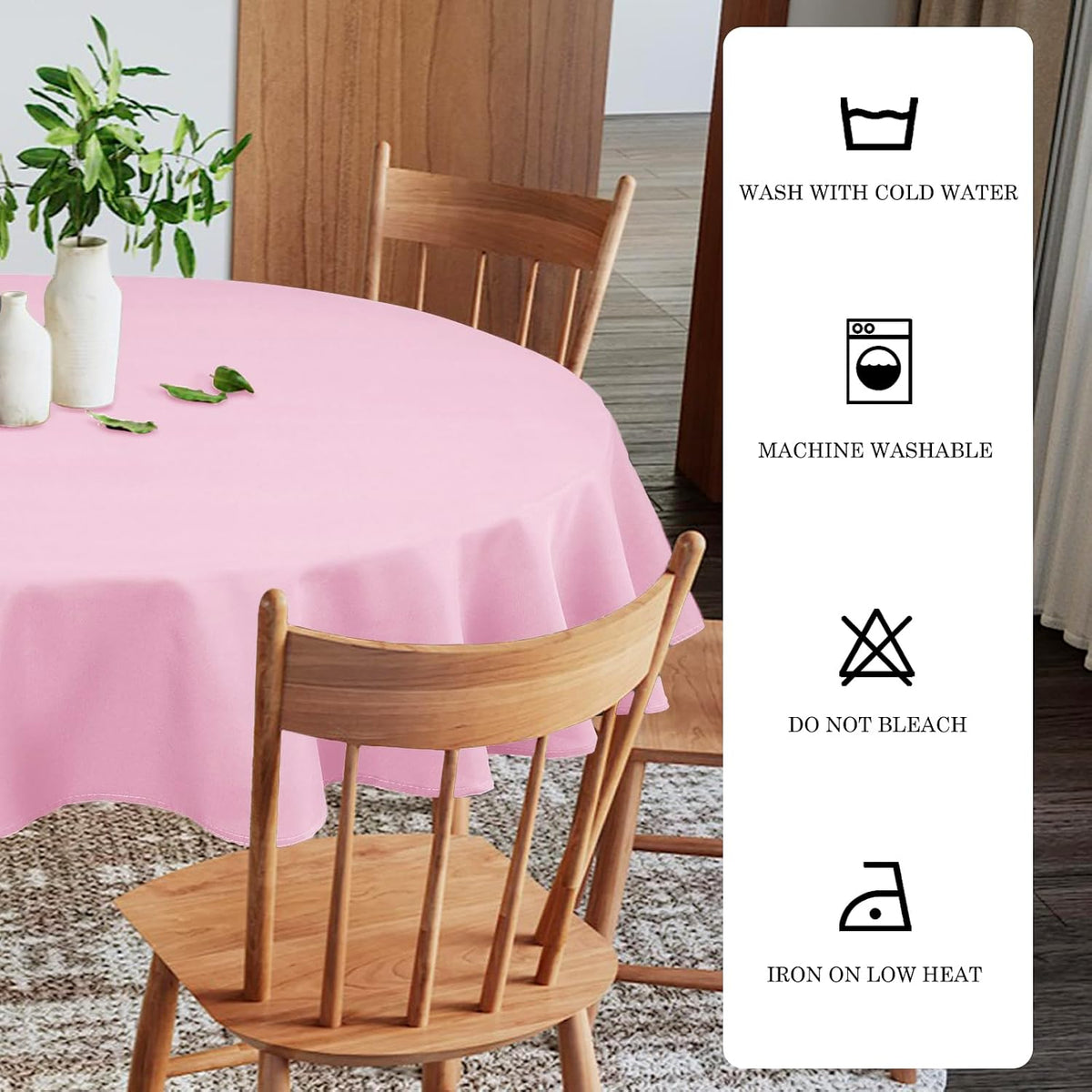 Round Tablecloth 80 Inch Polyester Table Cloth, Round Table Cover Waterproof Wipe Clean Spillproof for Kitchen Dining Wedding Outdoor Picnic Buffet Party, Light Pink