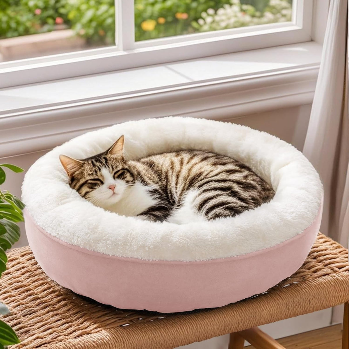 Round Donut Cat and Dog Cushion Bed, 20in Pet Bed for Cats or Small Dogs, Anti-Slip & Water-Resistant Bottom, Super Soft Durable Fabric Pet Beds, Washable Luxury Cat & Dog Bed Pink