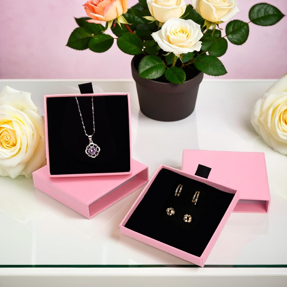 20 Pack Pink Jewelry Gift Boxes, Cardboard Necklace Bacelet Box