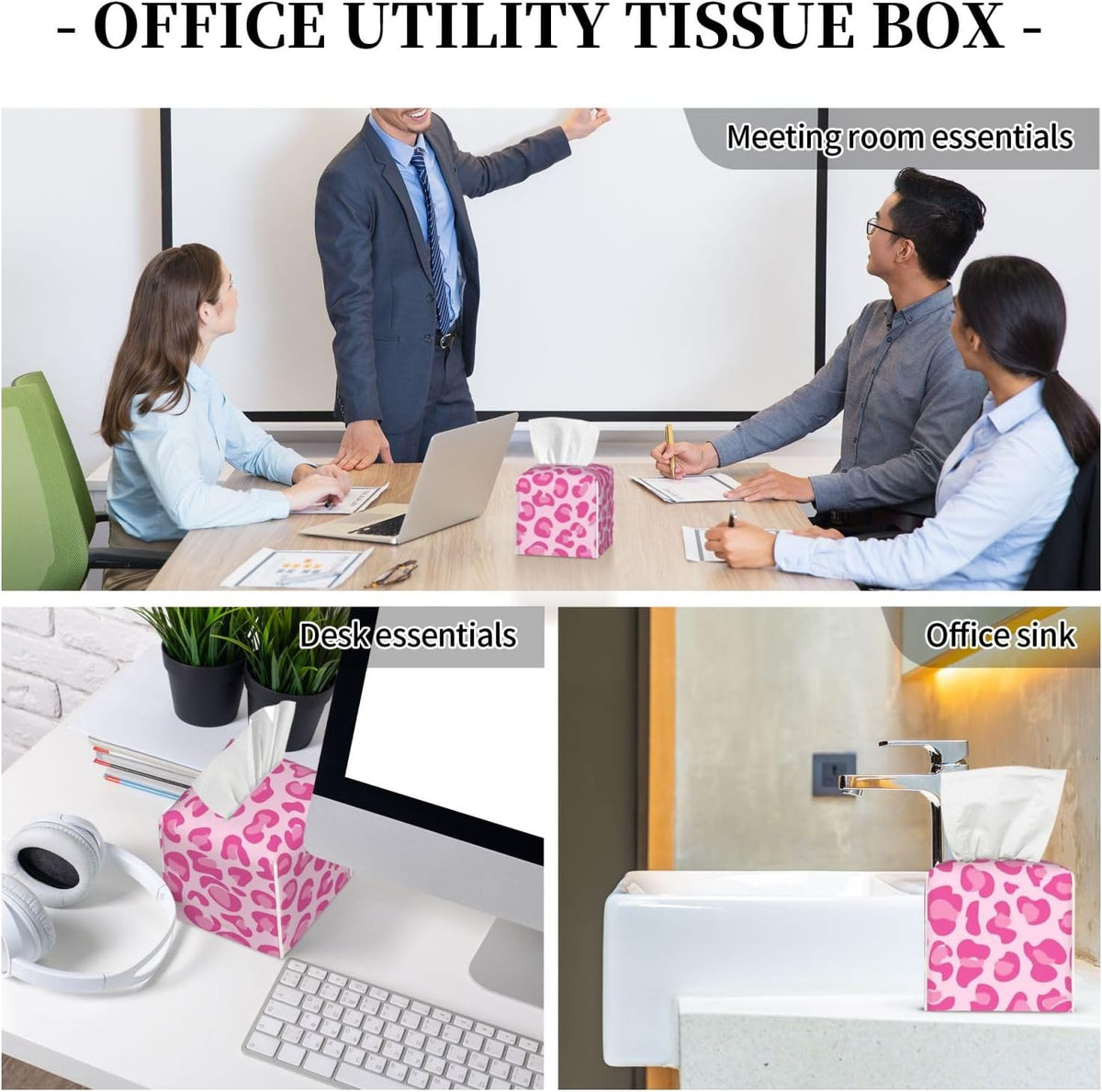 Pink Leopard Print Leather Tissue Box Holder, Suitable for Decorating Car Bathrooms, Bedrooms, Desks, and Tabletops