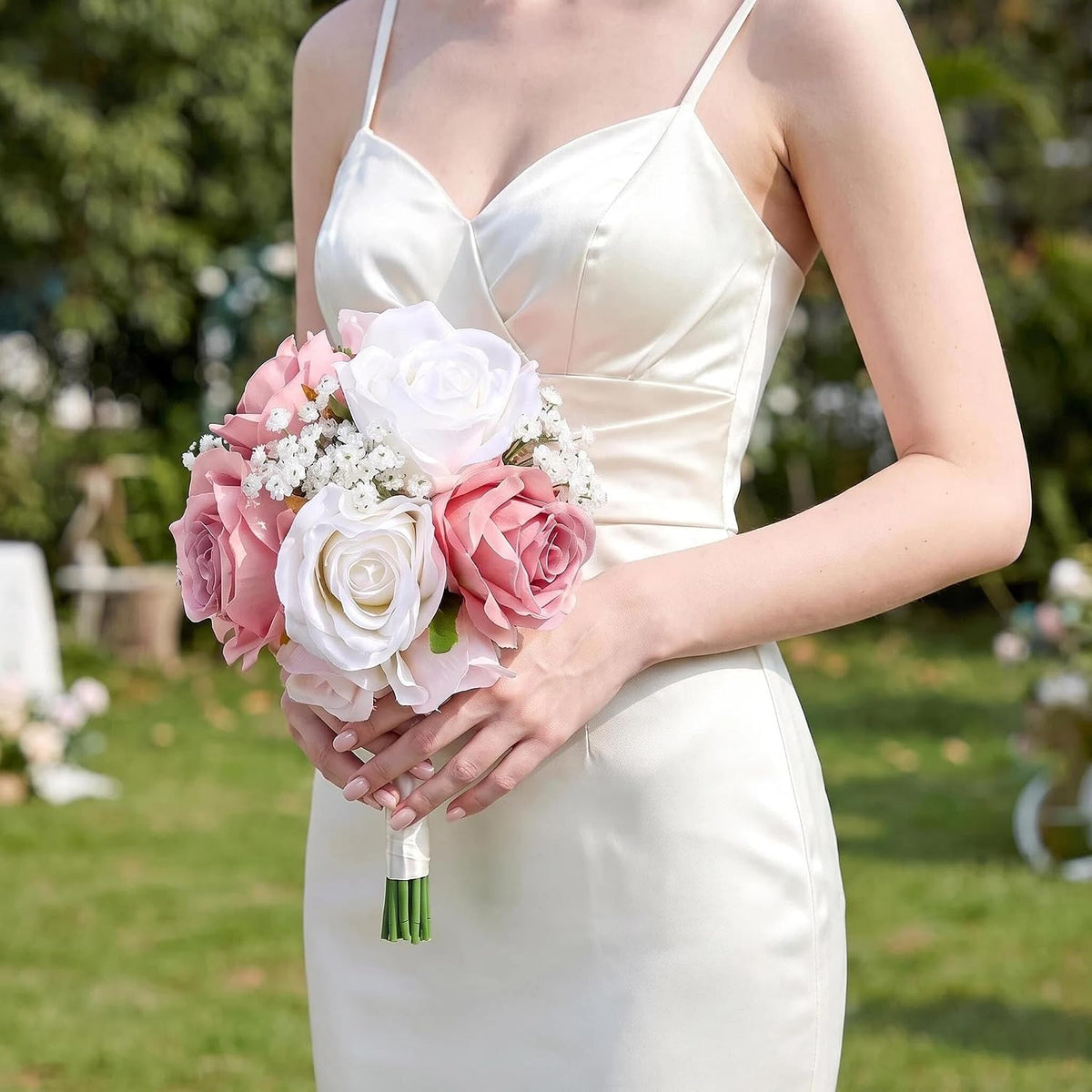 Dusty Pink & White Wedding Bridesmaid Bouquets Set of 6