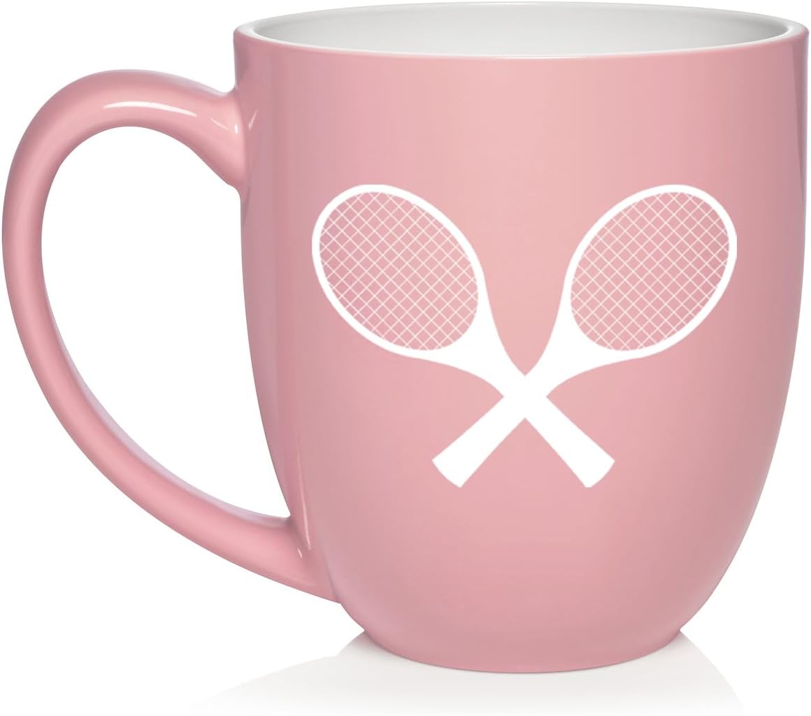 Tennis Racquets Ceramic Coffee Mug Tea Cup Gift for Her, Him, Friend, Coworker, Wife, Husband (16oz Light Pink)