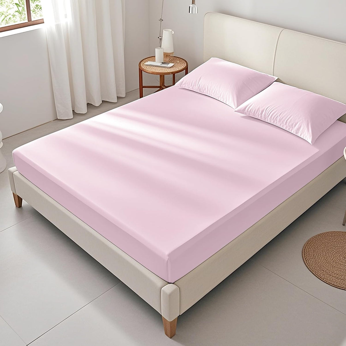 Full Fitted Sheet Only – Premium Hotel-Quality Fitted Sheet for Full Bed – Ultra Soft & Breathable Brushed Microfiber – Elegant Black Box Packaging (Pink)