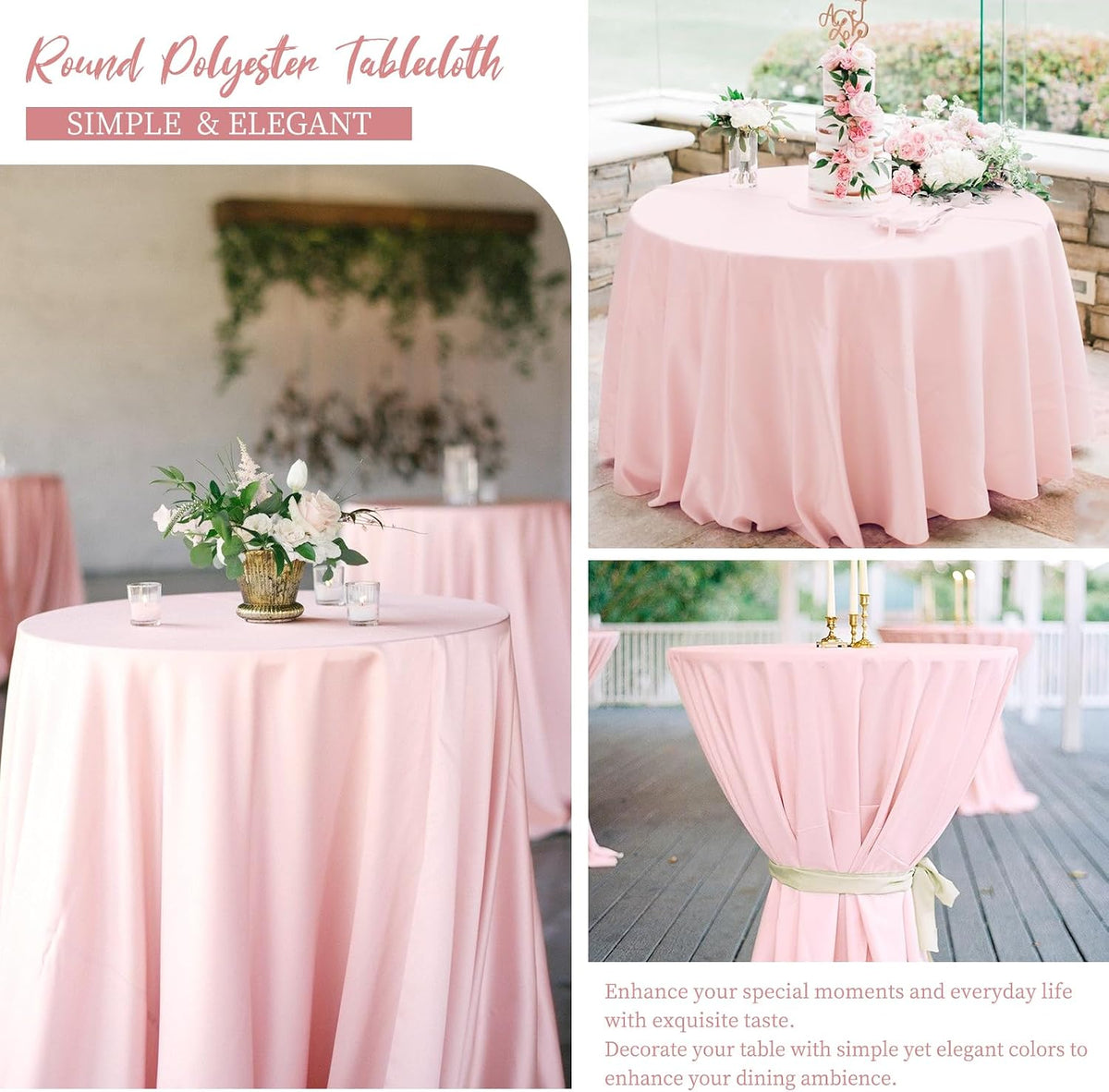 12 Packs 120 Inch Pink Round Polyester Tablecloths