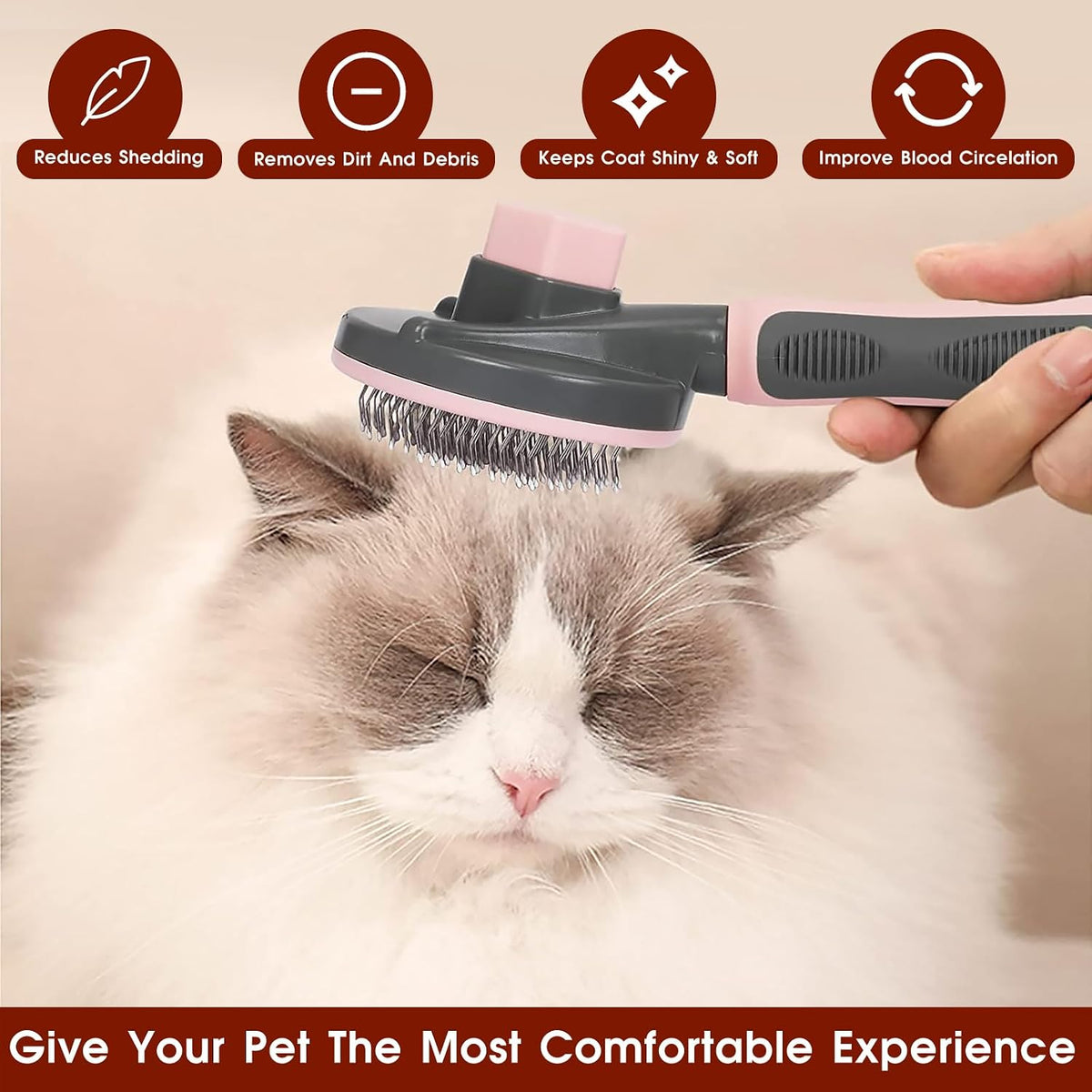 Pet Hair Brush, Cat Brush Self Cleaning Slicker Brush, Dog Brush for Shedding and Grooming, Pet Brush for Short and Long Haired Dogs Cats Rabbits, Removes Loose Undercoat & Tangled Hair (Pink)
