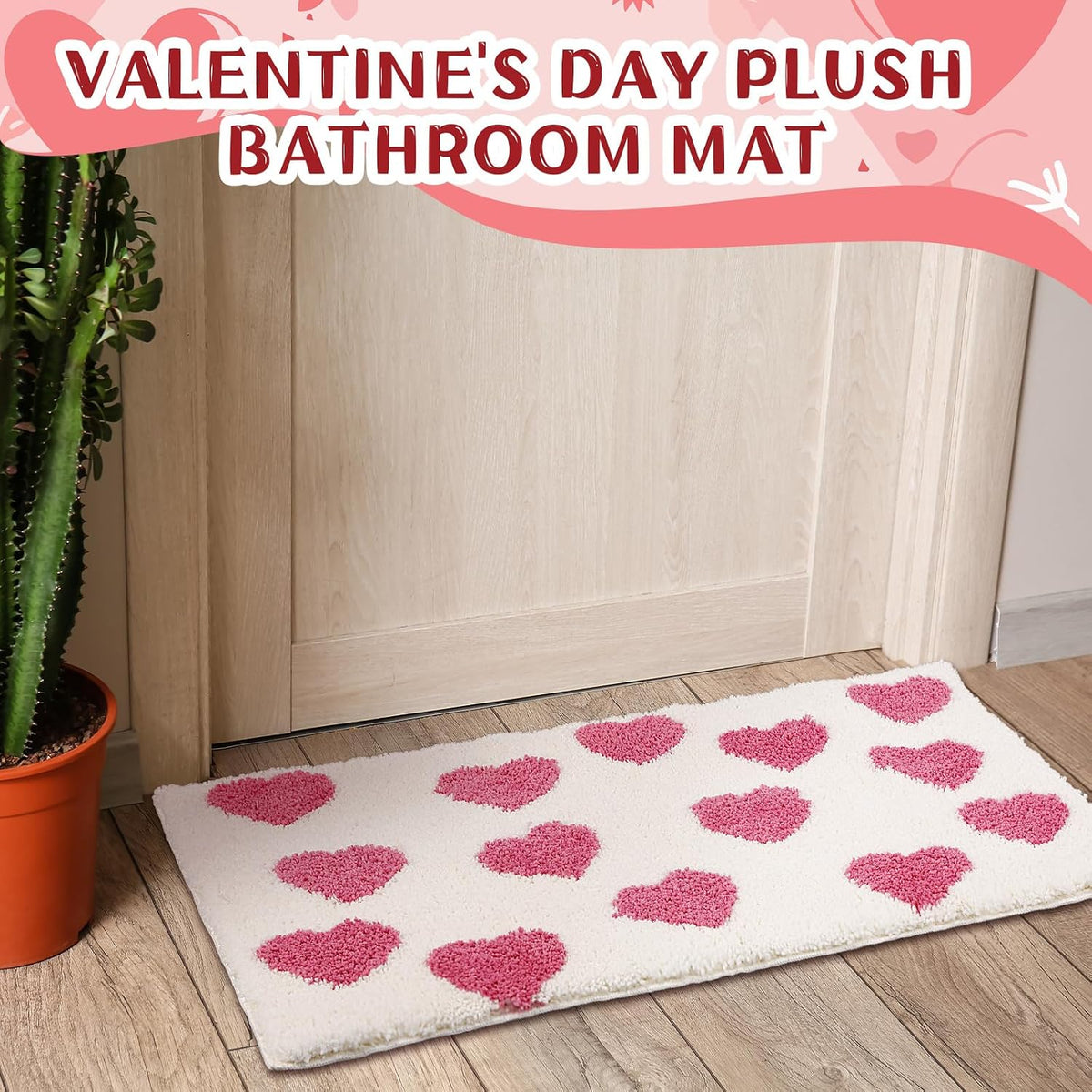 Heart Bath Mat 20 x 32 Inch Non Slip Absorbent, Pink