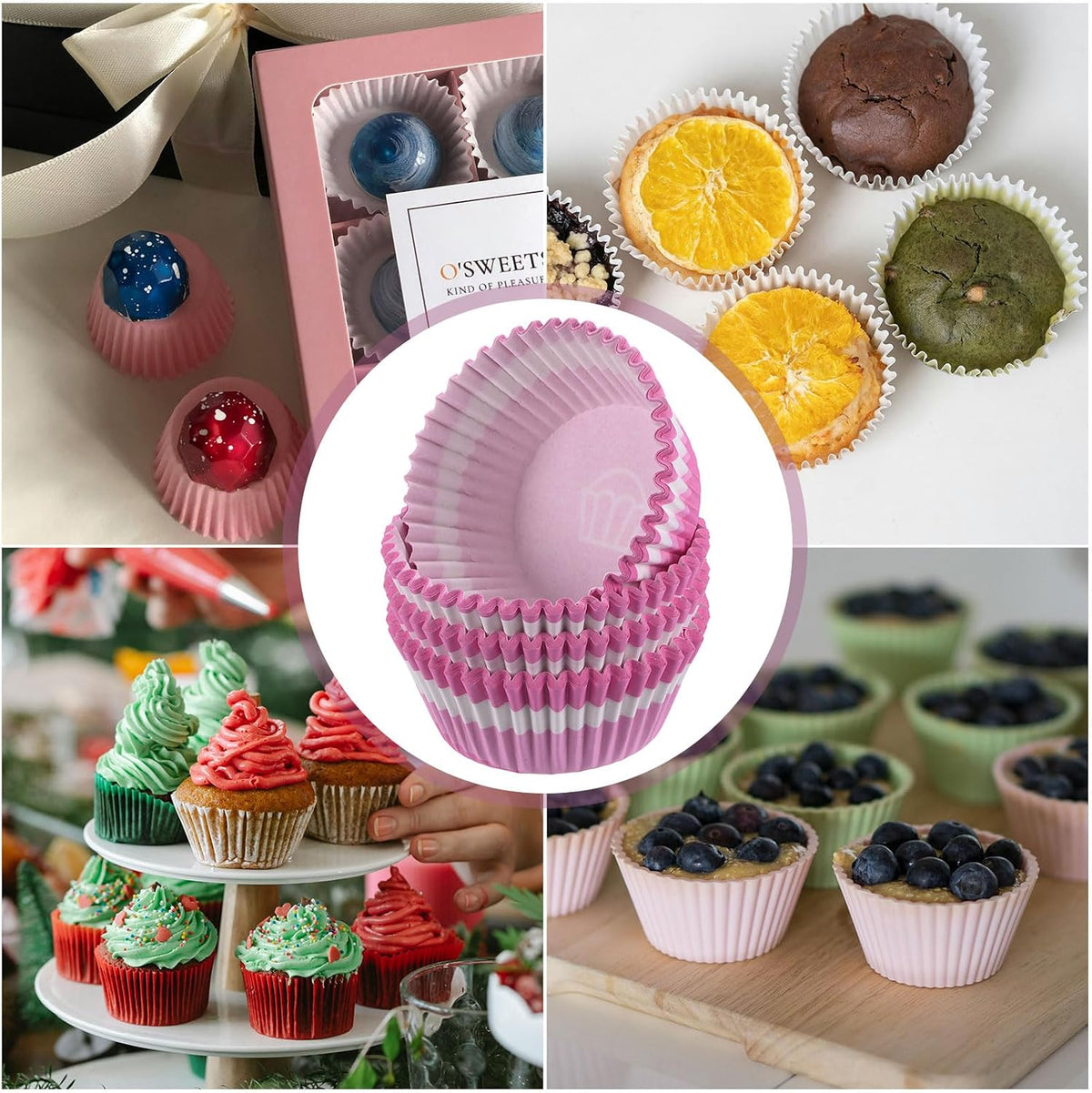 100 Count Cupcake Liners Pink White Cupcake Cups Standard Size Muffins Liners Papers Baking Cups Wrappers Greaseproof for Party Wedding Birthday